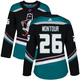 Adidas Anaheim Ducks #26 Brandon Montour Black/Teal Alternate Authentic Womens Stitched NHL Jersey