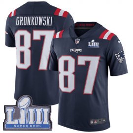 Nike New England Patriots #87 Rob Gronkowski Navy Blue Super Bowl LIII Bound Youth Stitched NFL Limited Rush Jersey