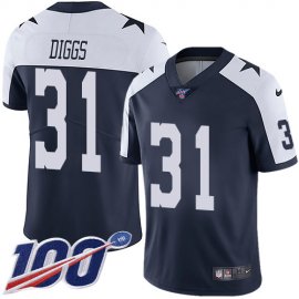 Nike Dallas Cowboys #31 Trevon Diggs Navy Blue Thanksgiving Mens Stitched NFL 100th Season Vapor Throwback Limited Jersey