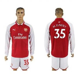 Arsenal #35 M.Elneny Red Home Long Sleeves Soccer Club Jersey