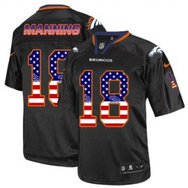 Nike Denver Broncos #18 Peyton Manning Black Mens Stitched NFL Elite USA Flag Fashion Jersey