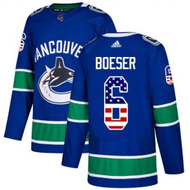 Adidas Vancouver Canucks #6 Brock Boeser Blue Home Authentic USA Flag Stitched NHL Jersey