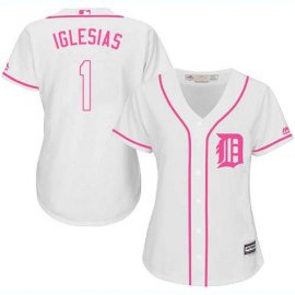 Detroit Tigers #1 Jose Iglesias White/Pink Fashion Womens Stitched MLB Jersey