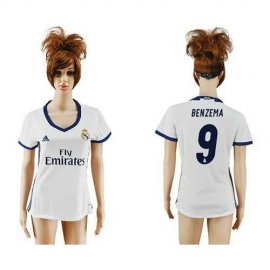 Womens Real Madrid #9 Benzema Home Soccer Club Jersey