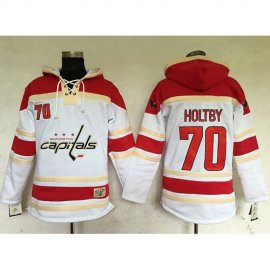 Washington Capitals #70 Braden Holtby White Sawyer Hooded Sweatshirt Stitched NHL Jersey