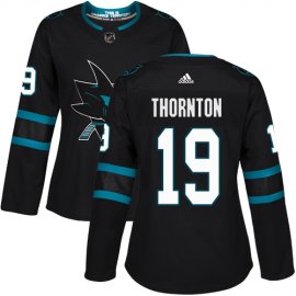 Adidas San Jose Sharks #19 Joe Thornton Black Alternate Authentic Womens Stitched NHL Jersey