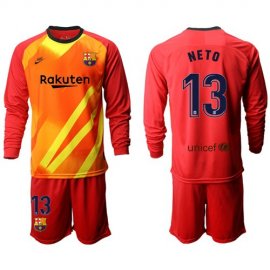 Barcelona #13 Neto Red Goalkeeper Long Sleeves Soccer Club Jersey