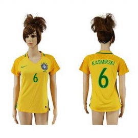 Womens Brazil #6 Kasmirski Home Soccer Country Jersey