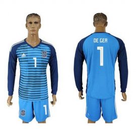 Spain #1 De Gea Blue Goalkeeper Long Sleeves Soccer Country Jersey