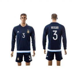 Argentina #3 Mercado Away Long Sleeves Soccer Country Jersey