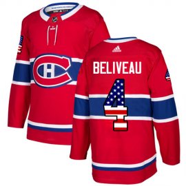 Adidas Montreal Canadiens #4 Jean Beliveau Red Home Authentic USA Flag Stitched Youth NHL Jersey