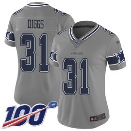 Nike Dallas Cowboys #31 Trevon Diggs Gray Womens Stitched NFL Limited Inverted Legend 100th Season Jersey