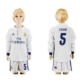 Real Madrid #5 Zidane Home Long Sleeves Kid Soccer Club Jersey