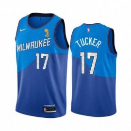 Nike Milwaukee Bucks #17 P.J. Tucker 2021 NBA Finals Champions City Edition Jersey Blue Mens