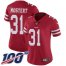 Nike San Francisco 49ers #31 Raheem Mostert Red Team Color Womens Stitched NFL 100th Season Vapor Untouchable Limited Jersey