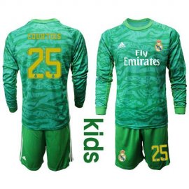 Real Madrid #25 Courtois Green Goalkeeper Long Sleeves Kid Soccer Club Jersey