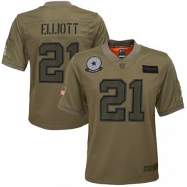 Youth Dallas Cowboys #21 Ezekiel Elliott Nike Camo 2019 Salute to Service Game Jersey