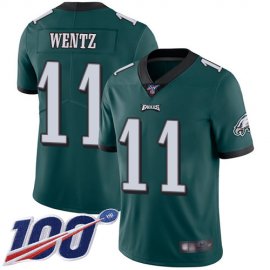 Nike Philadelphia Eagles #11 Carson Wentz Midnight Green Team Color Mens Stitched NFL 100th Season Vapor Limited Jersey