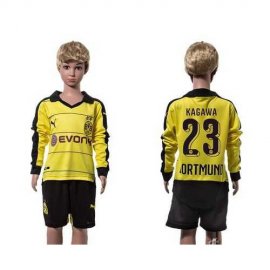 Dortmund #23 Kagawa Home Long Sleeves Kid Soccer Club Jersey