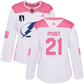 Adidas Tampa Bay Lightning #21 Brayden Point White/Pink 2022 Stanley Cup Final Patch Authentic Fashion Womens Stitched NHL Jersey Womens