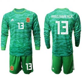 Spain #13 Arrizabalaga Green Long Sleeves Goalkeeper Soccer Country Jersey