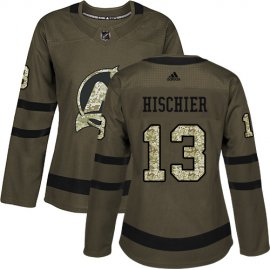 Adidas New Jersey Devils #13 Nico Hischier Green Salute to Service Womens Stitched NHL Jersey