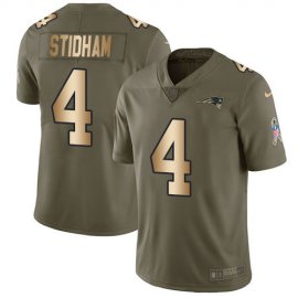 Nike New England Patriots #4 Jarrett Stidham Olive/Gold Mens Stitched NFL Limited 2017 Salute To Service Jersey