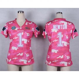 Nike Carolina Panthers #1 Cam Newton Pink Womens Stitched NFL Elite Camo Fashion Jersey
