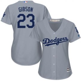Los Angeles Dodgers #23 Kirk Gibson Grey Alternate Road Womens Stitched MLB Jersey