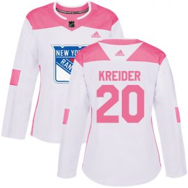 Adidas New York Rangers #20 Chris Kreider White/Pink Authentic Fashion Womens Stitched NHL Jersey