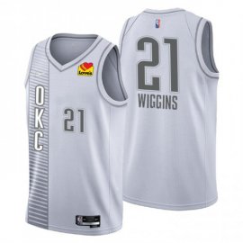 Oklahoma City Oklahoma City Thunder #21 Aaron Wiggins Mens Nike Gray 2021/22 Swingman NBA Jersey – City Edition Mens
