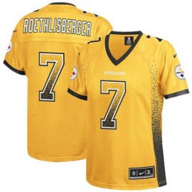 Nike Pittsburgh Steelers #7 Ben Roethlisberger Gold Womens Stitched NFL Elite Drift Fashion Jersey