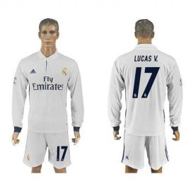 Real Madrid #17 Lucas V. White Home Long Sleeves Soccer Club Jersey