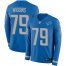 Nike Detroit Lions #79 Kenny Wiggins Blue Team Color Mens Stitched NFL Limited Therma Long Sleeve Jersey