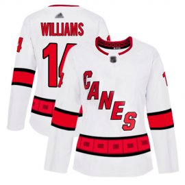 Adidas Carolina Hurricanes #14 Justin Williams White Road Authentic Womens Stitched NHL Jersey