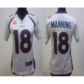 Nike Denver Broncos #18 Peyton Manning White With C Patch Womens Stitched NFL Elite Jersey