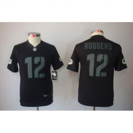 Nike Green Bay Packers #12 Aaron Rodgers Black Impact Youth Stitched NFL Limited Jersey