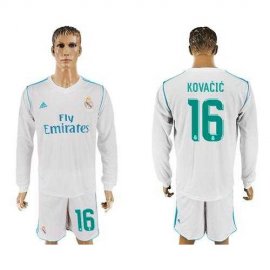 Real Madrid #16 Kovacic White Home Long Sleeves Soccer Club Jersey