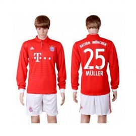 Bayern Munchen #25 Muller Home Long Sleeves Soccer Club Jersey