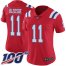 Nike New England Patriots #11 Drew Bledsoe Red Alternate Womens Stitched NFL 100th Season Vapor Limited Jersey