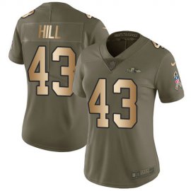 Nike Baltimore Ravens #43 Justice Hill Olive/Gold Womens Stitched NFL Limited 2017 Salute To Service Jersey