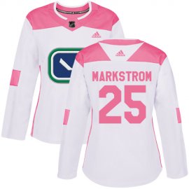 Adidas Vancouver Canucks #25 Jacob Markstrom White/Pink Authentic Fashion Womens Stitched NHL Jersey