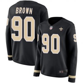 Nike New Orleans Saints #90 Malcom Brown Black Team Color Womens Stitched NFL Limited Therma Long Sleeve Jersey