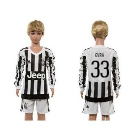 Juventus #33 Evra Home Long Sleeves Kid Soccer Club Jersey