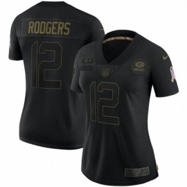 Green Bay Packers #12 Aaron Rodgers Nike Womens 2020 Salute To Service Limited Jersey Black