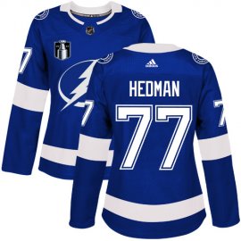 Adidas Tampa Bay Lightning #77 Victor Hedman Blue 2022 Stanley Cup Final Patch Womens Home Authentic Stitched NHL Jersey Womens