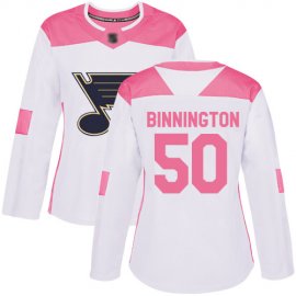Adidas St. Louis Blues #50 Jordan Binnington White/Pink Authentic Fashion Womens Stitched NHL Jersey