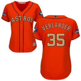 Houston Astros #35 Justin Verlander Orange 2018 Gold Program Cool Base Womens Stitched MLB Jersey