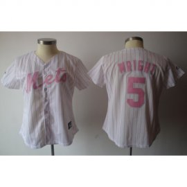 New York Mets #5 David Wright White Pink Strip Womens Fashion Stitched MLB Jersey