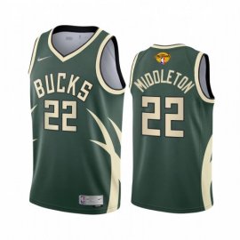 Milwaukee Milwaukee Bucks #22 Khris Middleton Mens 2021 NBA Finals Bound Swingman Earned Edition Jersey Green Youth